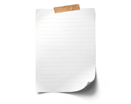 茶色いテープで貼られた、罫線のあるメモパッド