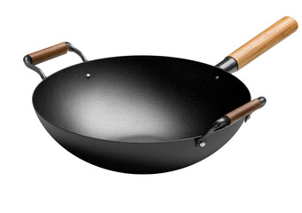 Black wok with wooden handles