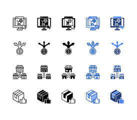 E-commerce, Trade, Marketplace, Goods multiple style icon set.