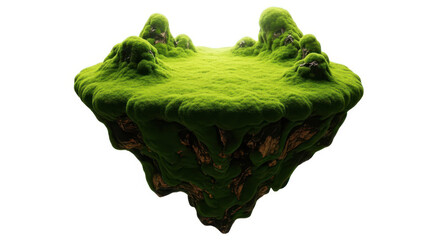 Floating island with green grass isolated on white background in the air