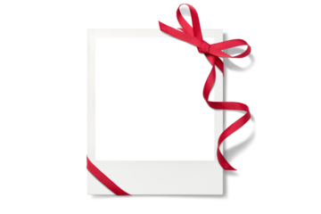 赤いリボンで飾られたポラロイド写真の、画像合成用フレーム