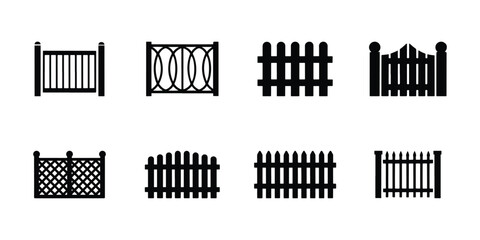 Fence and gate silhouette vector collection on white background