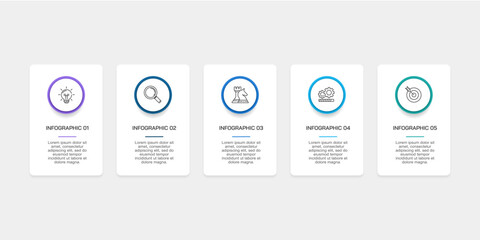 5 Step Business Process Infographic Template. Horizontal Diagram for Innovation, Strategy, and Goal Achievement. Vector illustration.