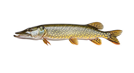 Fototapeta premium Majestic northern pike swims gracefully, a sought-after game fish perfect for fishing and wildlife publications, showcasing nature's beauty and aquatic life