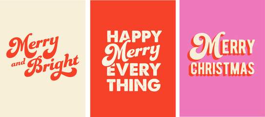 Merry Christmas and Happy New Year 2026 typographic posters with vintage lettering