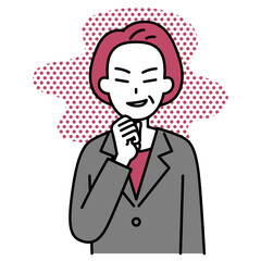 悪巧みをする中年のスーツの女性