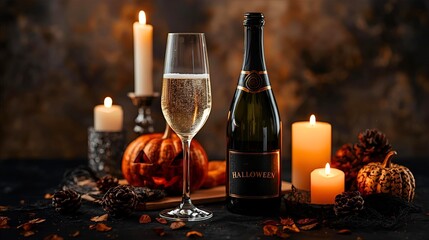 Fototapeta premium Pumpkins, champagne and candles