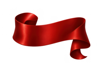 Red elegant flowing satin ribbon banner swirling for promotion, celebration, holiday, gift, and award designs with transparent background