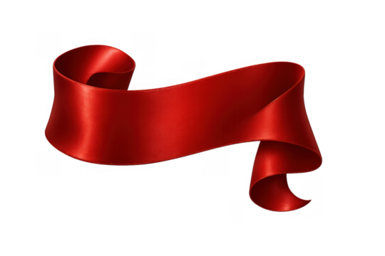 Red elegant flowing satin ribbon banner swirling for promotion, celebration, holiday, gift, and award designs with transparent background
