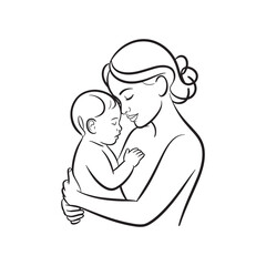 Minimalist Line Art of Mother Embracing Baby – Continuous One Line Drawing Maternal Love Illustration