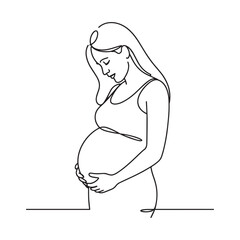 Minimalist Line Art of Pregnant Woman Holding Belly – Continuous One Line Drawing Maternity Illustration