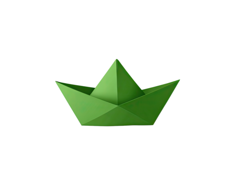 Green origami boat on dark background