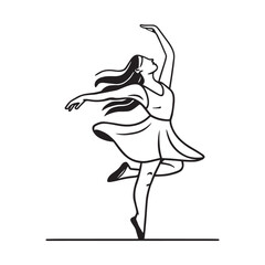 Elegant Ballet Dancer Silhouette Performing Graceful Dance Pose Line Art Illustration
