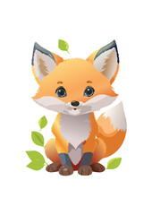 Obraz premium Red fox with leaves and white background