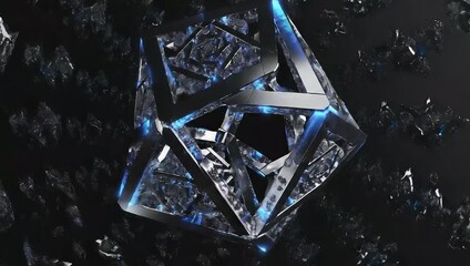 Abstract geometric shape with blue light emitting a futuristic vibe, perfect for technology, science, or innovative product concepts and cutting edge presentations