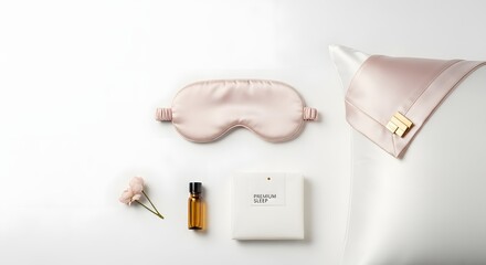 Indulge in luxurious relaxation with this elegant sleep set featuring a satin eye mask, premium pillowcase, and calming essential oil for ultimate tranquility and rejuvenation