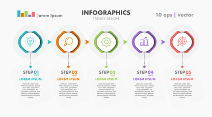 Timeline 5 steps infographic template vector template progress trendy color style for presentation, start up project, business strategy, theory basic operation, logic analysis 10 eps
