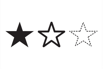 Star Icons Set Featuring Solid, Outline, and Dashed Vector Designs