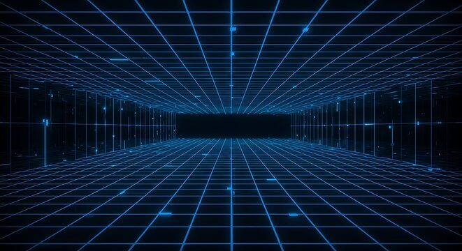 デジタル空間の幾何学模様 青色発光