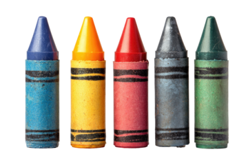 Five crayons in vibrant colors