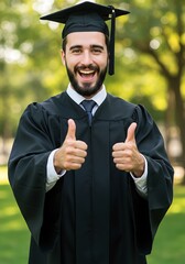 卒業式、笑顔、成功、親指、男性