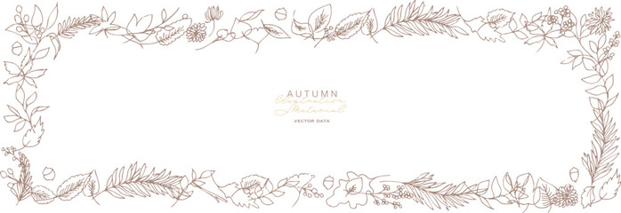 草木の線画イラスト。秋の草木のベクターフレーム。冬の植物シンプル背景。
Line art illustration of plants. Vector frame of autumn plants. Simple background of winter plants.