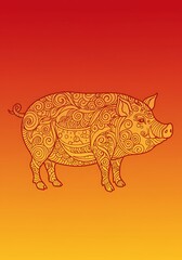 オレンジ色のグラデーション背景の装飾豚イラスト