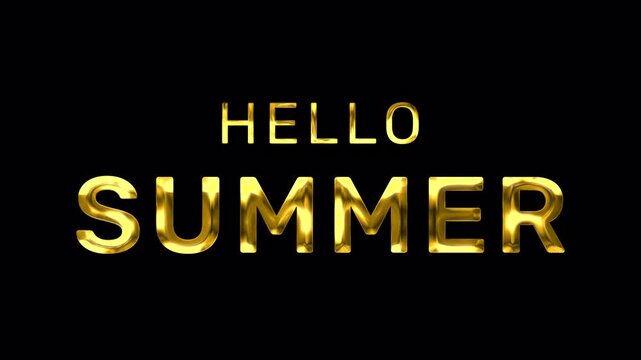 Hello Summer luxury yellow text with pop up blur animation on alpha channel. Ideal for summer themed motion graphic projects.