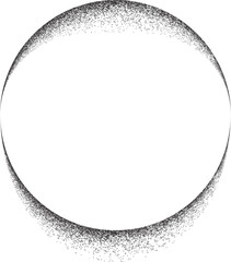 Distress basic geometric shape design . Noise dispersion circle logo . Spray effect .Grunge, grainy, gritty texture with circle frame. Distressed circle element .vector 