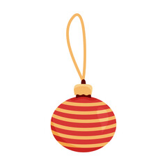 Festive red and gold striped Christmas ornament with loop, holiday decoration