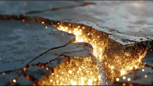 A cinematic abstract of cracks illuminated by golden light, representing resilience, strength, and growth through struggle. Perfect for motivational, wellness, and corporate storytelling visuals.