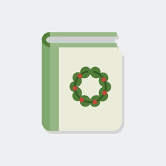 Minimal book with Christmas wreath icon, teacher holiday vector. Design layer should be clean and smooth.