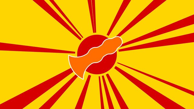 Sex toy symbol on the background of animation from moving rays of the sun. Large orange symbol increases slightly. Seamless looped 4k animation on yellow background