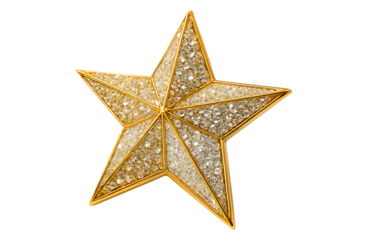 A stunning golden christmas star decoration encrusted with sparkling clear and gold crystal gems isolated on transparent background - Powered by Adobe
