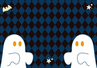 Halloween Background Frame, Cute Ghosts and Diamond Pattern