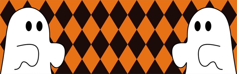 Halloween Background Frame, Cute Ghosts and Diamond Pattern