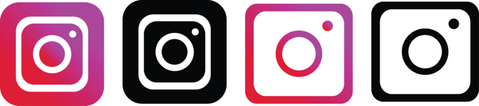 instagram logo icon set with pink red black gradient and outline variations social media app symbols isolated on white background.