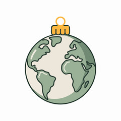 Christmas ornament shaped like world globe, minimal vector. Design layer should be clean and smooth.