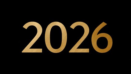 Minimalist poster for New Year 2026, clean typography, simple color palette (gold, black, white), elegant design, modern aesthetic.