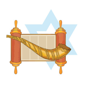 torah scroll with shofar, jewish symbols clip art preview