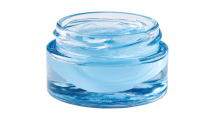 Clear blue cosmetic jar with gel