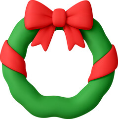 Green 3d Christmas wreath with red ribbon bow