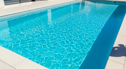 Modern swimming pool with clear blue water for concept of summer vacation, luxury travel, or relaxation