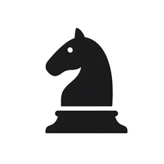 Isolated black knight chess piece graphic, a simple flat vector symbol for tactical board games and business strategy