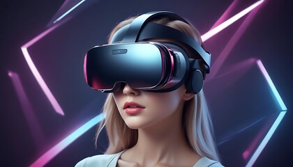 Naklejka premium Woman wearing a virtual reality headset