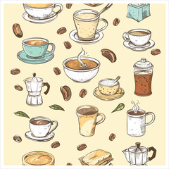 Coffee drinks and beans arrangement