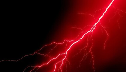 Abstract red lightning bolts streak across a dark background, storm, digital art