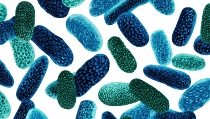 Microscopic, vibrant blue-green bacteria