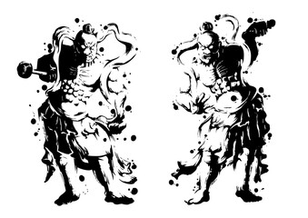 A-Un Guardians – Sumi-e Ink Painting of Nio Statues