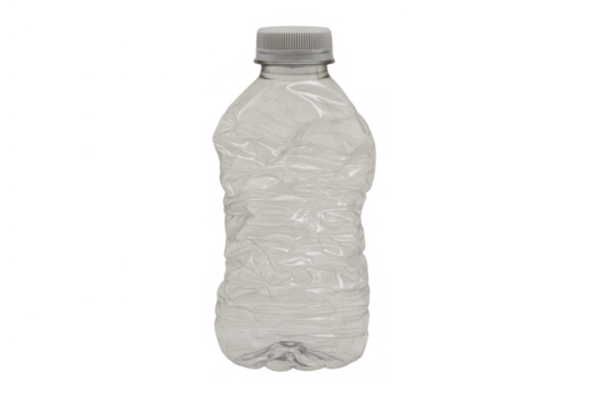 Crumpled transparent plastic bottle symbolizing pollution, recycling, environmental problem, and waste